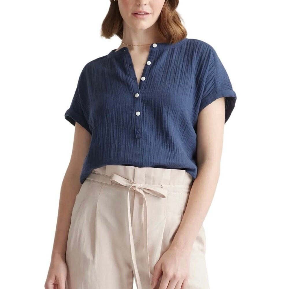 Quince 100% Organic Cotton Gauze Roll Sleeve Shirt - M